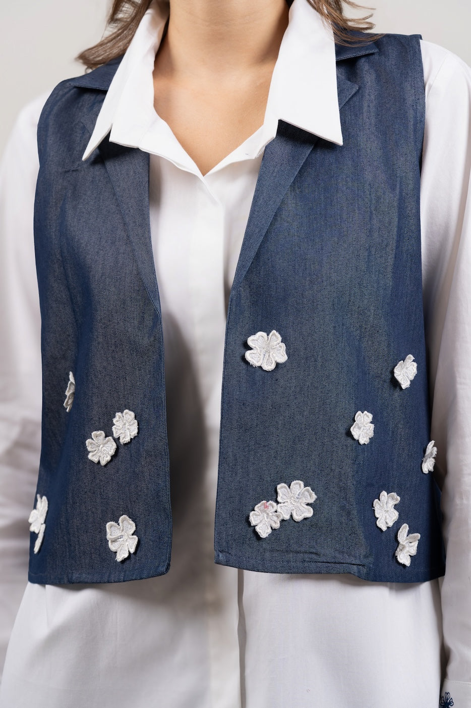 Fleur Denim Vest With Shirt